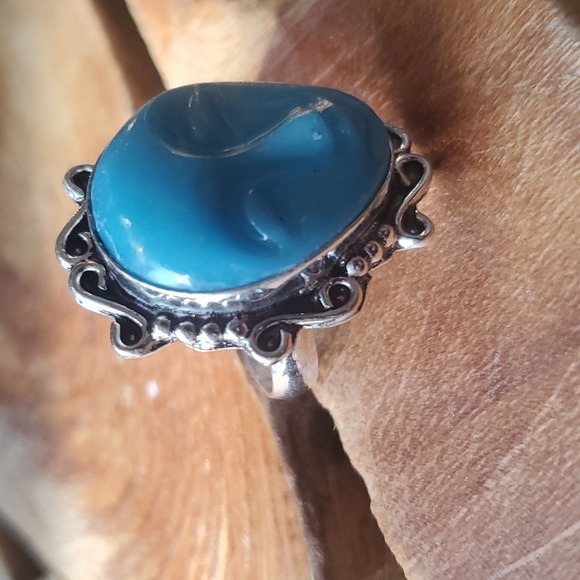 New Carved Blue Goddess Face 925 Silver Ring. - Picture 2 of 11